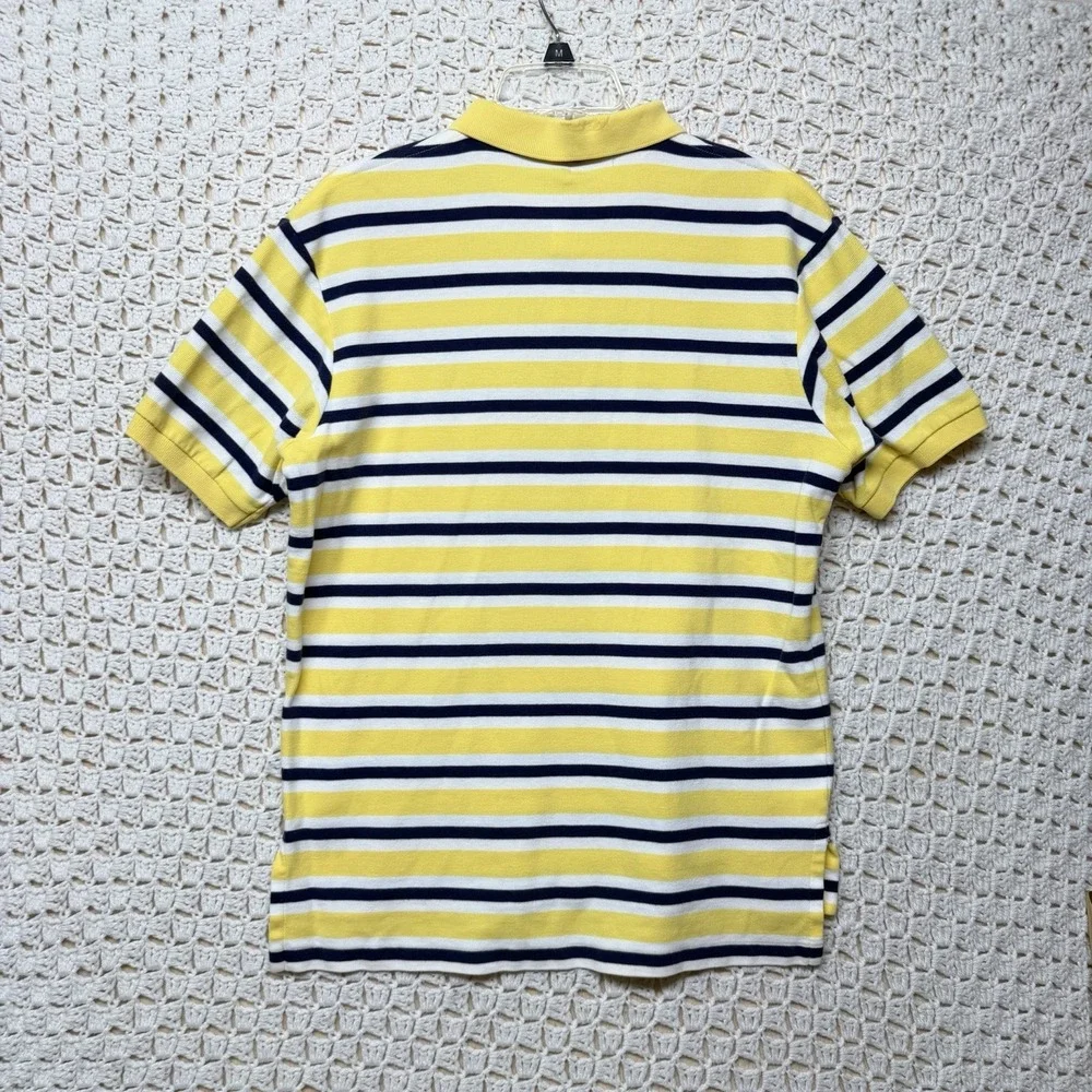 Polo Ralph Lauren Shirt Men M Yellow White Stripe Blue Pony Polo Collar Vtg